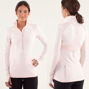 Lululemon Sz 4 Pretty Pink Star Runner Half Zip Pullover Fitted Stretchy Flawed